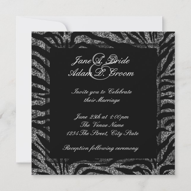 Convites Casamento de Zebra Preto e Branco Elegante (Frente)