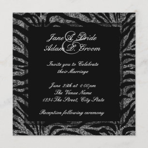 Convites Casamento de Zebra Preto e Branco Elegante