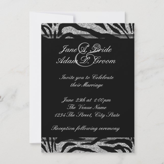 Convites Casamento de Zebra Preto e Branco Elegante (Frente)
