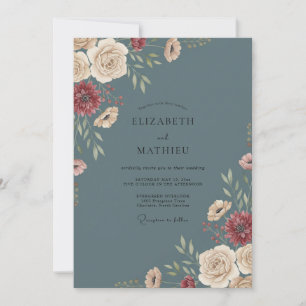 Convites Casamento de Zínia Eucalipto Champanhe Ardósia