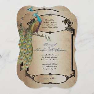 Convites Casamento Deco da Dourada Vintage Peacock Roaring