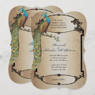 Convites Casamento Deco Vintage Peacock Dourado Rugindo Ano