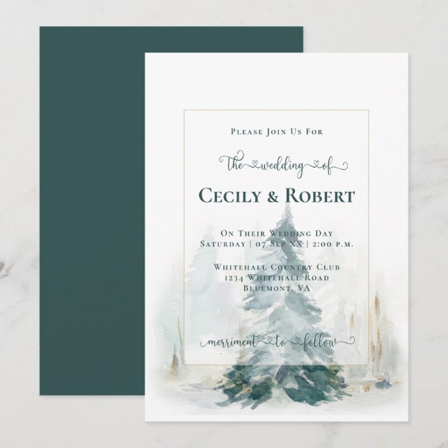 Convites Casamento Decorativo Da Árvore De Inverno (Frente/Verso)