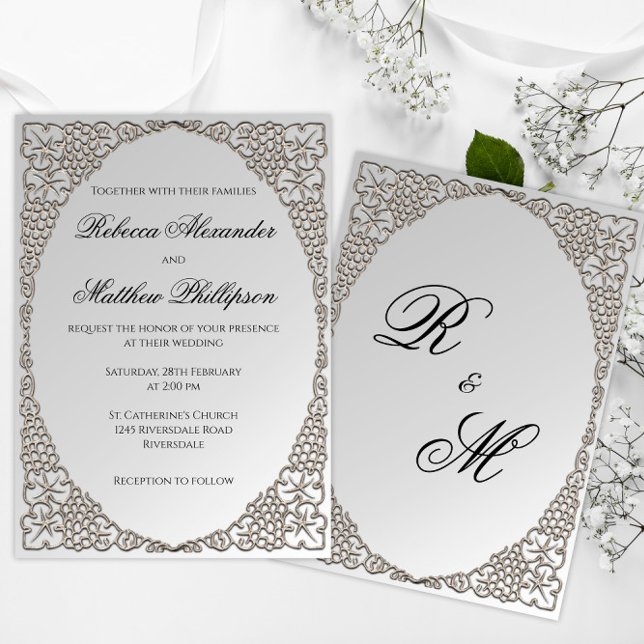 Convites Casamento Decorativo de Prata Elegante (Criador carregado)