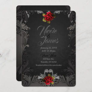 Convites Casamento decorativo do preto gótico da rosa