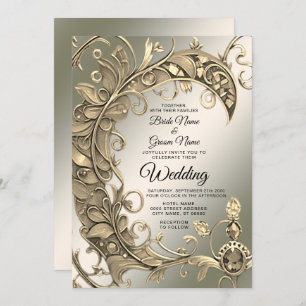 Convites Casamento Decorativo Dourado Moderno Elegante