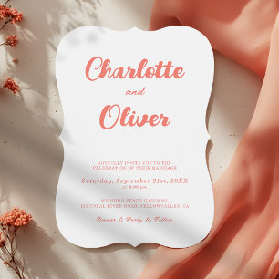 Convites Casamento Decorativo Moderno Coral Rosa Branco Scr