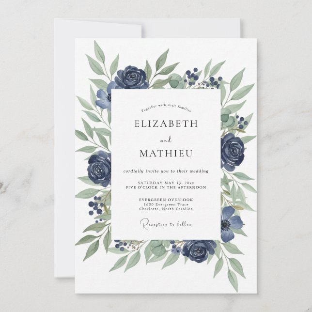 Convites Casamento Deep Indigo Rose (Frente)