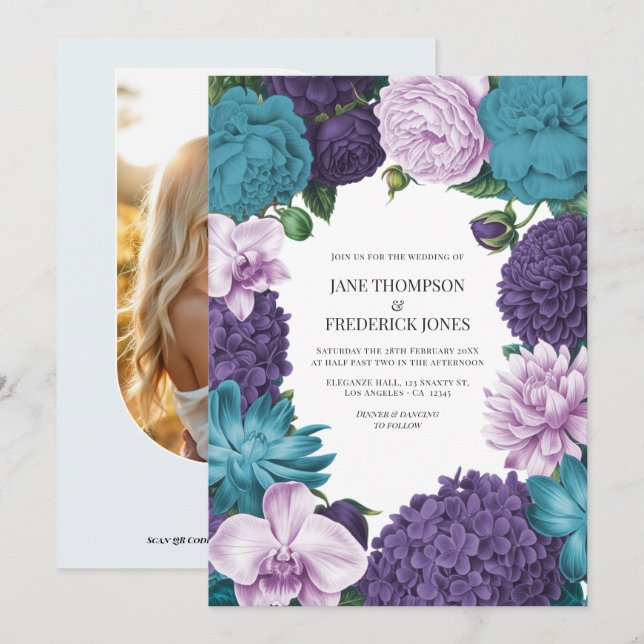 Convites Casamento Deep Marine, Slate Orchid & Cloud Lilac (Frente/Verso)