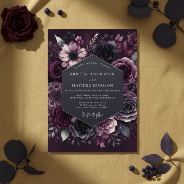 Convites Casamento Deep Plum Moody Bloom (Criador carregado)