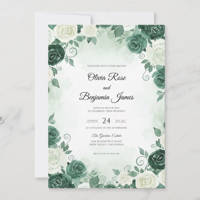 Convites Casamento Deep Teal Bloom (Frente)