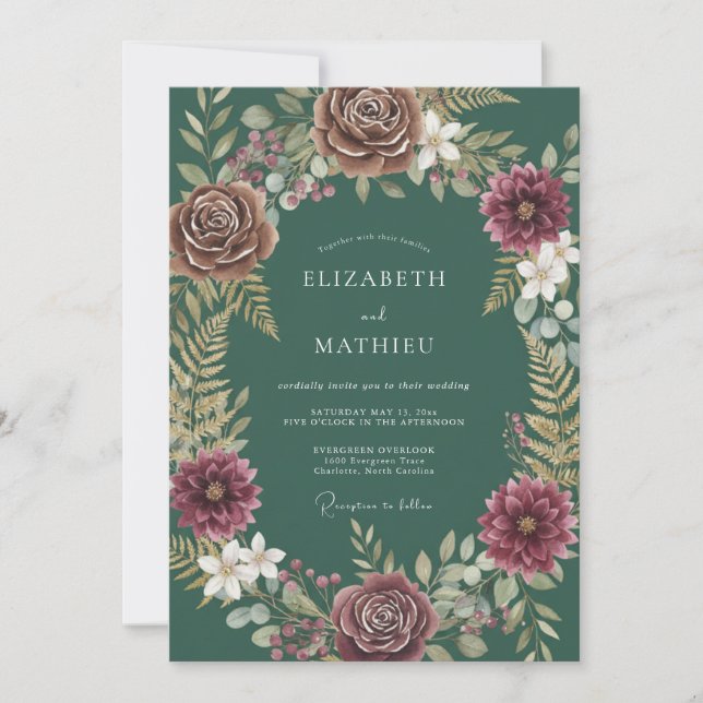 Convites Casamento Deep Teal Dahlia (Frente)