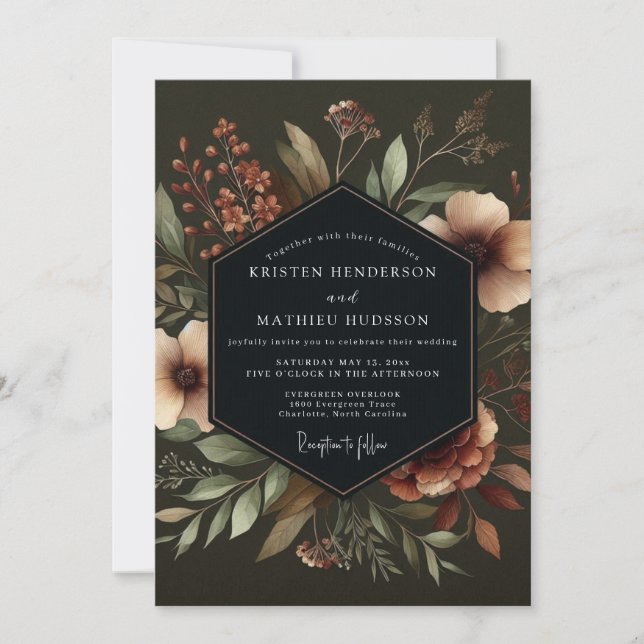 Convites Casamento Deep Teal Moody Bloom (Frente)