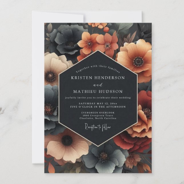 Convites Casamento Deep Teal Moody Bloom (Frente)