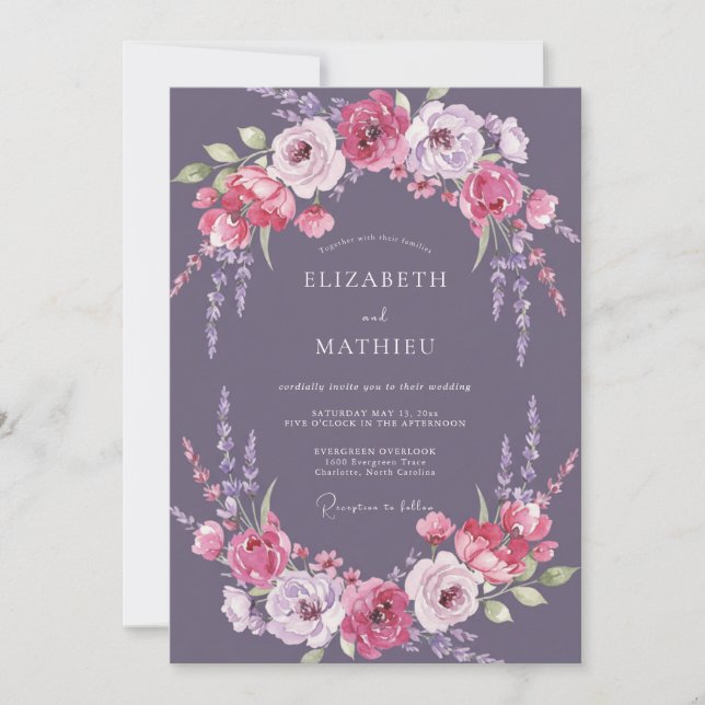 Convites Casamento Deep Violet Wisteria (Frente)