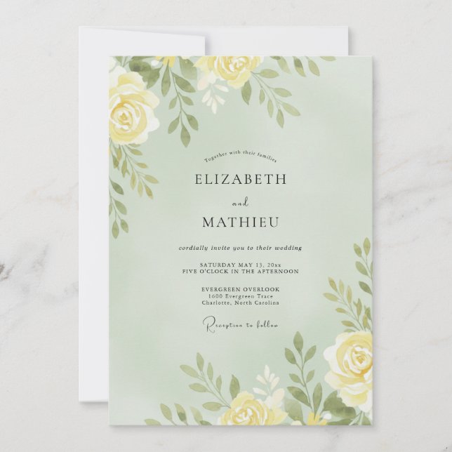 Convites Casamento Delicado com Folhas Amarelas de Manteiga (Frente)