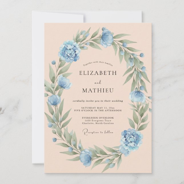 Convites Casamento Delicado de Primavera Azul Centáurea (Frente)