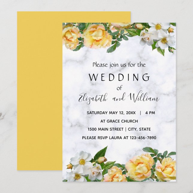 Convites Casamento Delicado do Flor Branco e Amarelo (Frente/Verso)