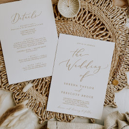 Convites Casamento Delicado Dourado Caligrafia Tudo Em Um
