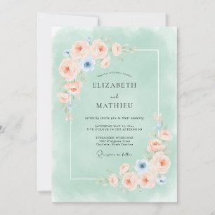 Convites Casamento Delicado em Aquarela Verde Menta