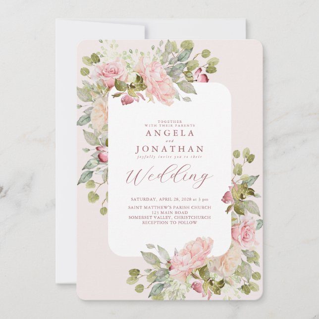 Convites Casamento Delicado Pastel Florals (Frente)