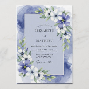 Convites Casamento Delícia Floral Aquarela Azul