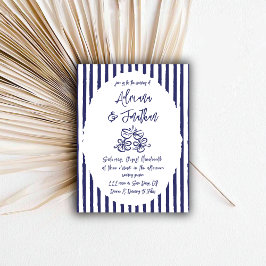 Convites Casamento Desenhado à Mão Azul Vintage