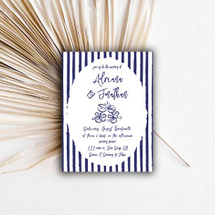 Convites Casamento Desenhado à Mão Azul Vintage