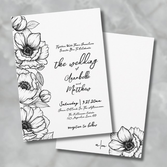 Convites Casamento Desenhado à Mão com Flores (Floral Hand Drawn Whimsical Wedding Invitation)