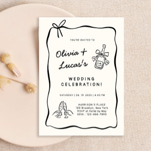 Convites Casamento Desenhado à Mão em Marfim e Preto Modern