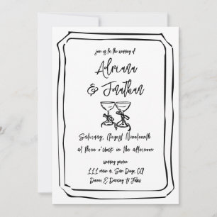 Convites Casamento Desenhado à Mão Simples Preto e Branco