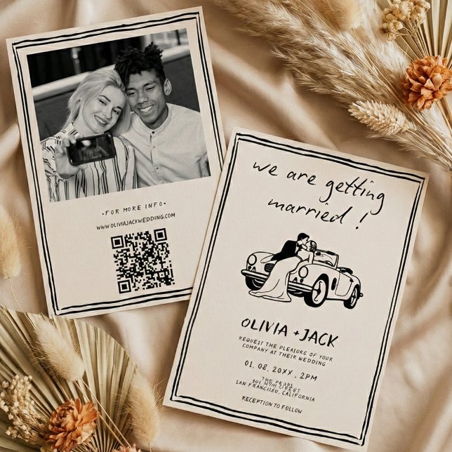 Convites Casamento Desenho à Mão Código QR Foto Casamento (Criador carregado)