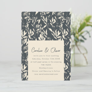 Convites Casamento Desenho Botânico Preto Boho Sombrio