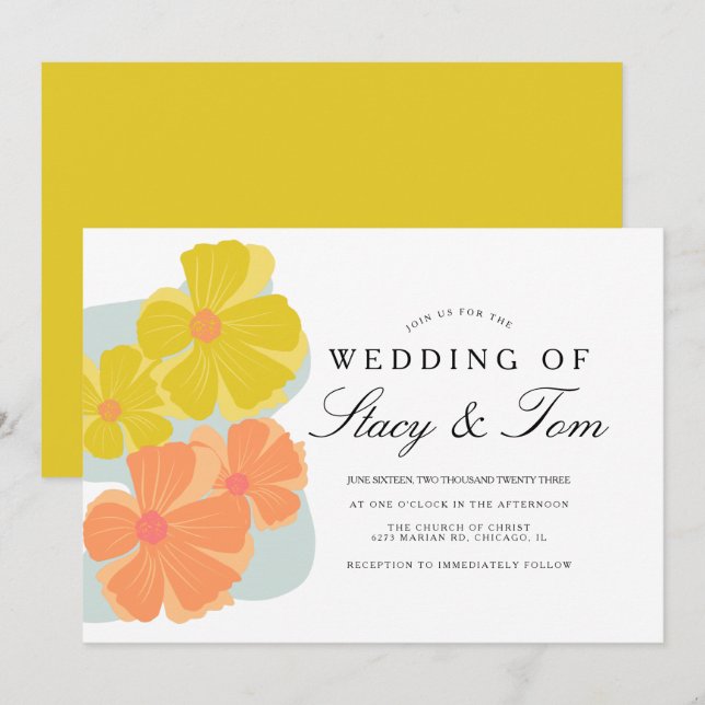 Convites Casamento Desenho De Mão De primavera Bloom Cosmos (Frente/Verso)