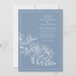 Convites Casamento Desenho Linear Azul Periwinkle