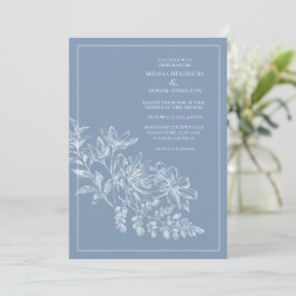 Convites Casamento Desenho Linear Azul Periwinkle