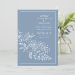 Convites Casamento Desenho Linear Azul Periwinkle