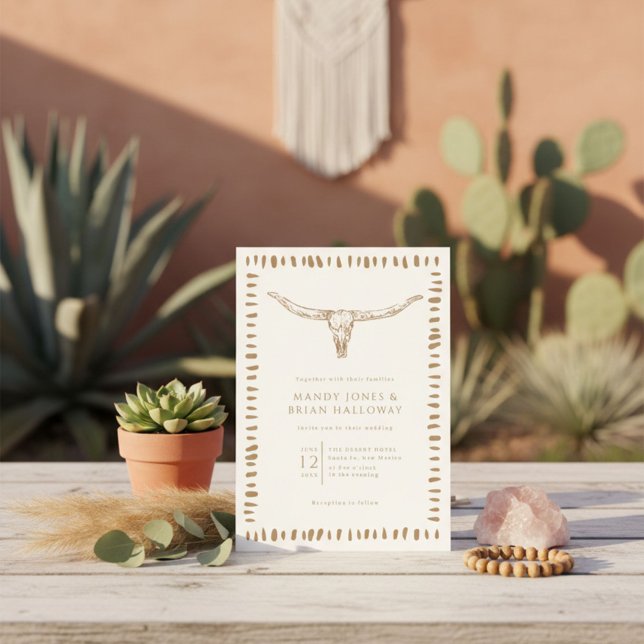 Convites Casamento Desert Boho Caveira de Vaca (Desert Boho Cow Skull Wedding Invitation)