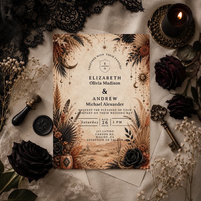 Convites Casamento Deserto Boho Góthico (Criador carregado)