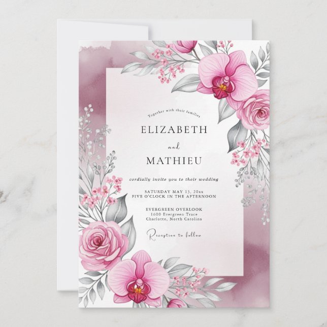 Convites Casamento Deslumbrante de Primavera em Tons Rosa (Frente)
