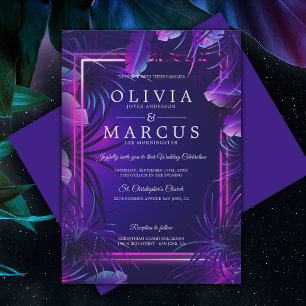 Convites Casamento Deslumbrante Folhagem Tropical Neon