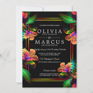 Convites Casamento   Deslumbrante Hibisco Tropical Neon