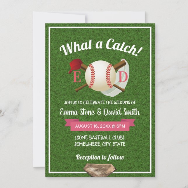 Convites Casamento desportivo com tema de baseball (Frente)