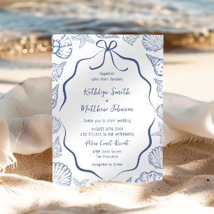 Convites Casamento Destino à Beira-Mar Dusty Blue Seashell