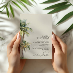 Convites Casamento Destino Árvore de Palmeira em Aquarela 