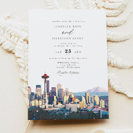 Convites Casamento Destino de Seattle com Paisagem em Aquar