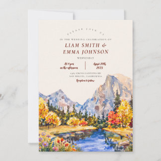 Convites Casamento Destino no Lago Fall Mountain em Aquarel