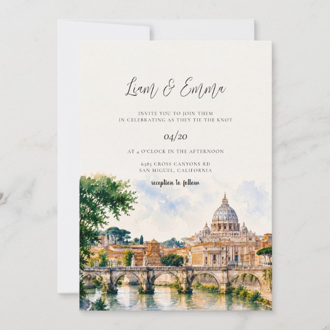 Convites Casamento Destino Paisagem Itália Roma (Frente)