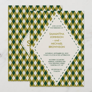 Convites Casamento Diamante Tartan Irlandês