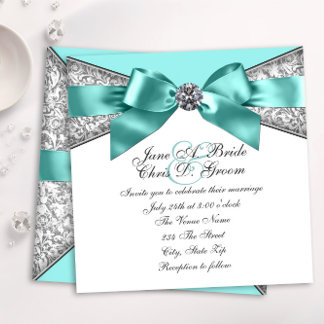 Convites Casamento Diamantes Brancos Azul Turquesa